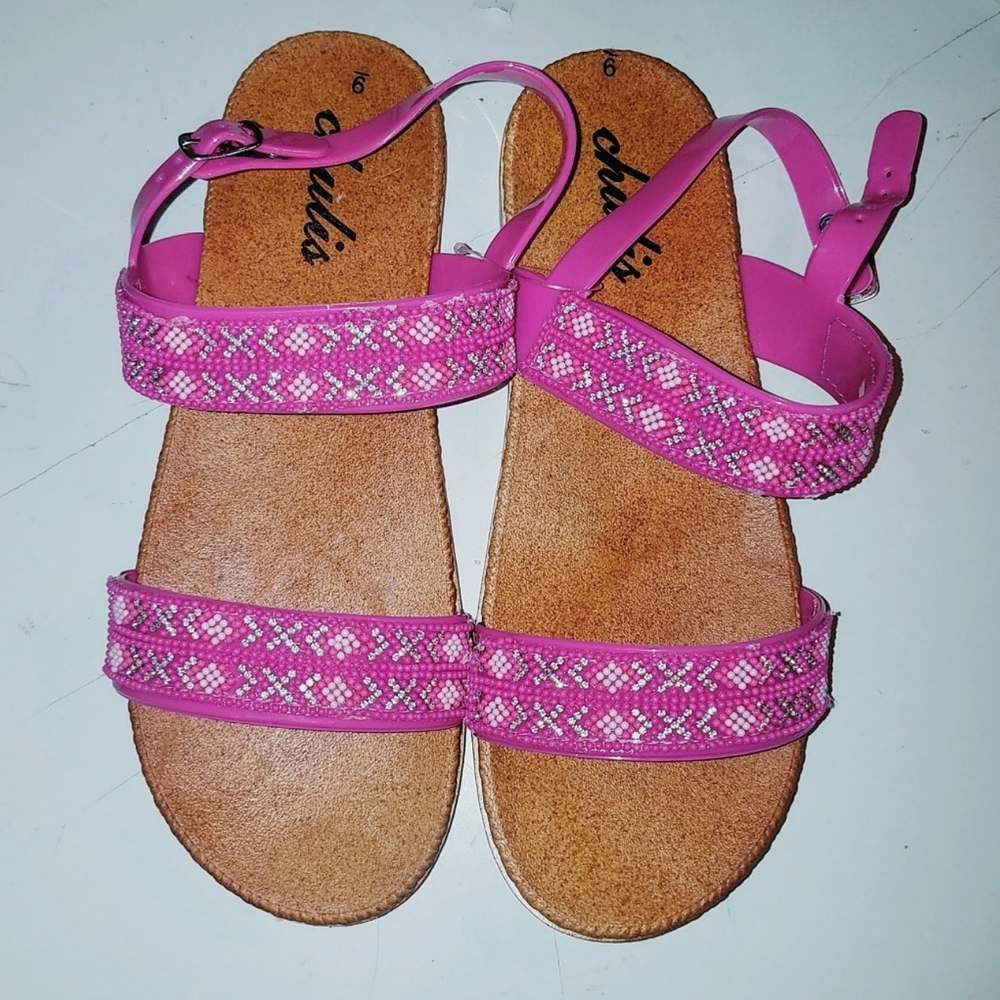Pink Silver Sparkly Rhinestone Bead Strappy Plastic Jelly Platform Sandals Shoes